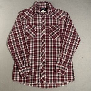 Mens Wrangler Shirt Western‎ Red Plaid Size L-tall  Easy Care